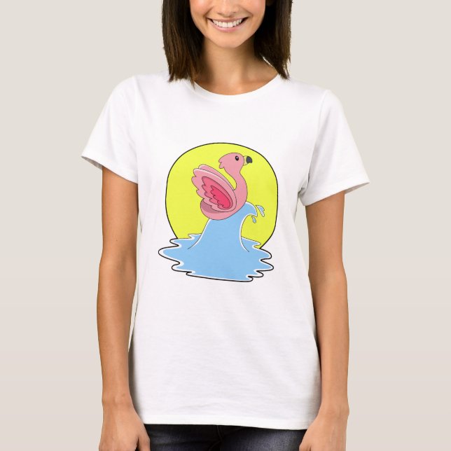 Flamingo at Surfing on Water T-Shirt (Front)