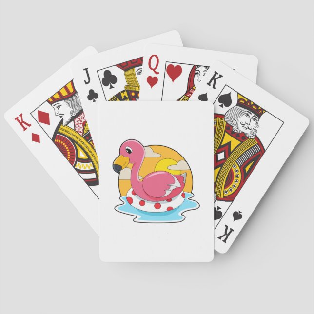 Flamingo at Swimming with Lifebuoy Playing Cards (Back)