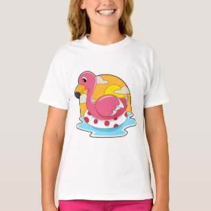 Flamingo at Swimming with Lifebuoy T-Shirt