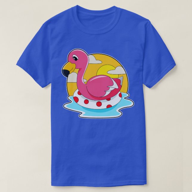 Flamingo at Swimming with Lifebuoy T-Shirt (Design Front)
