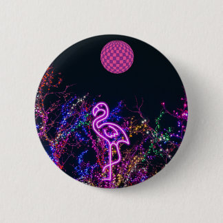 Flamingo at the dance party. 6 cm round badge