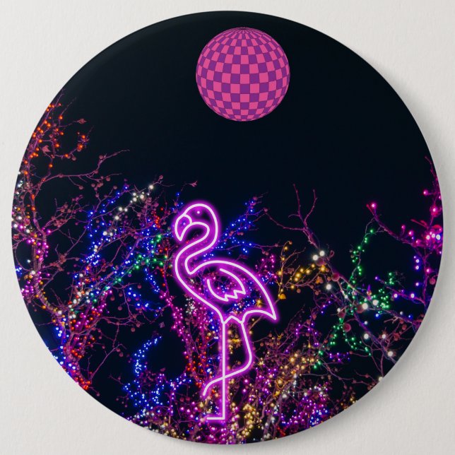 Flamingo at the dance party. 6 cm round badge (Front)