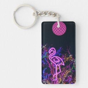 Flamingo at the dance party. key ring