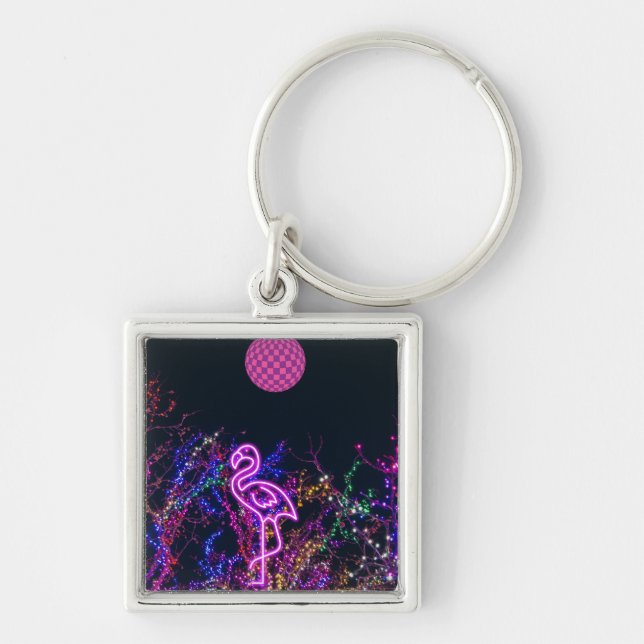 Flamingo at the dance party. key ring (Front)