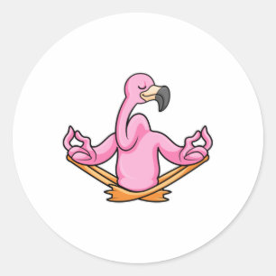 Flamingo at Yoga in Cross-legged Classic Round Sticker