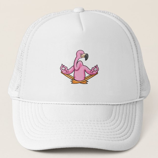 Flamingo at Yoga in Cross-legged Trucker Hat (Front)