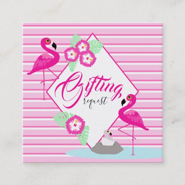 Flamingo baby shower book gifting request cards (Front)