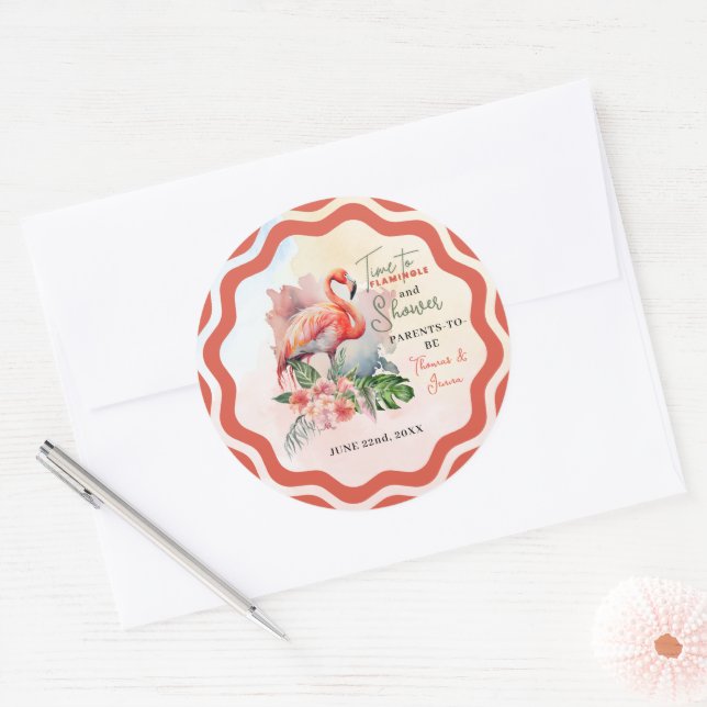 Flamingo Baby Shower Classic Round Sticker (Envelope)