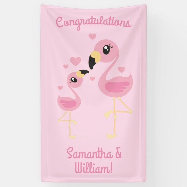 Flamingo Baby Shower Cute Tropical Banner (Vertical)