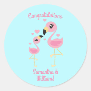 Flamingo Baby Shower Cute Tropical Classic Round Sticker