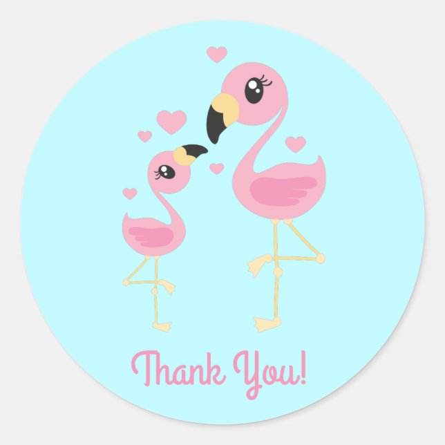 Flamingo Baby Shower Cute Tropical Classic Round Sticker (Front)