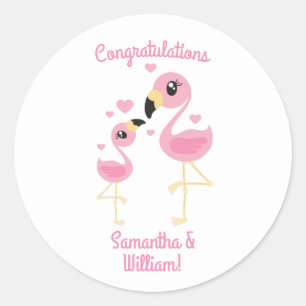 Flamingo Baby Shower Cute Tropical Classic Round Sticker