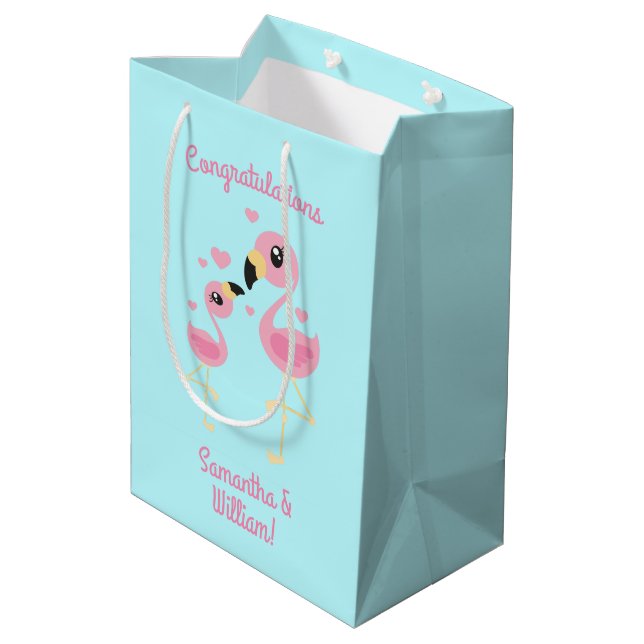 Flamingo Baby Shower Cute Tropical Medium Gift Bag (Back Angled)