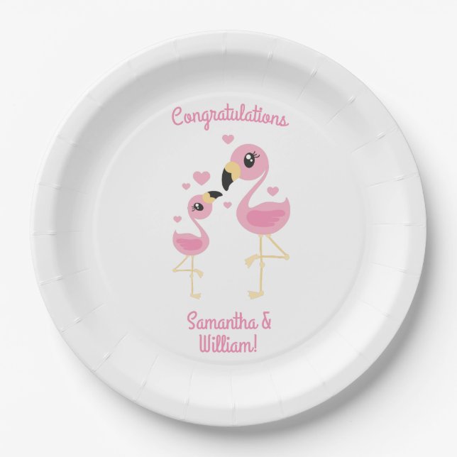 Flamingo Baby Shower Cute Tropical Paper Plate (Front)