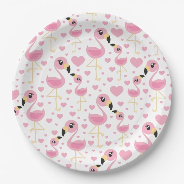 Flamingo Baby Shower Cute Tropical Paper Plate (Front)