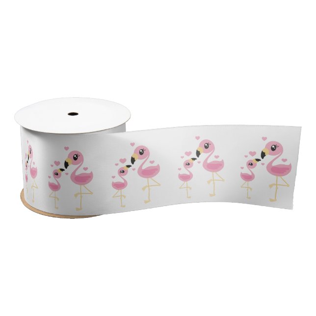 Flamingo Baby Shower Cute Tropical Satin Ribbon (Spool)