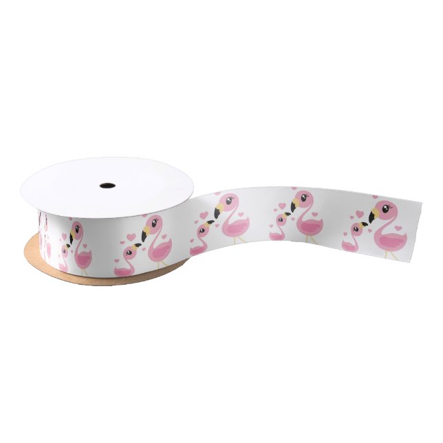 Flamingo Baby Shower Cute Tropical Satin Ribbon (Spool)