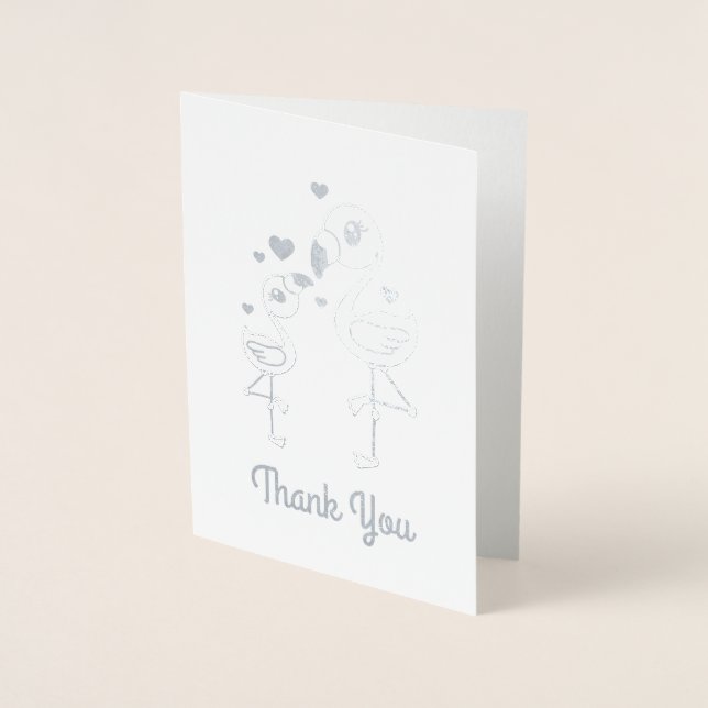 Flamingo Baby Shower Cute Tropical Thank You Foil Card (Front)