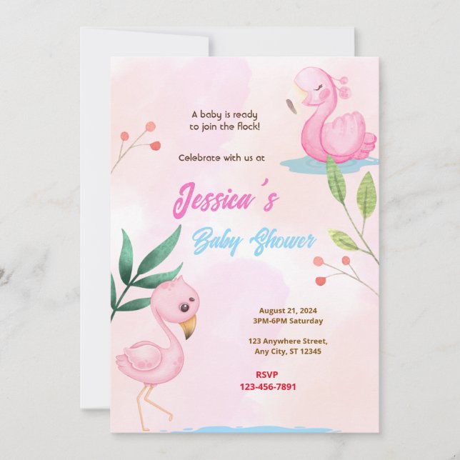 Flamingo Baby Shower Invitation (Front)