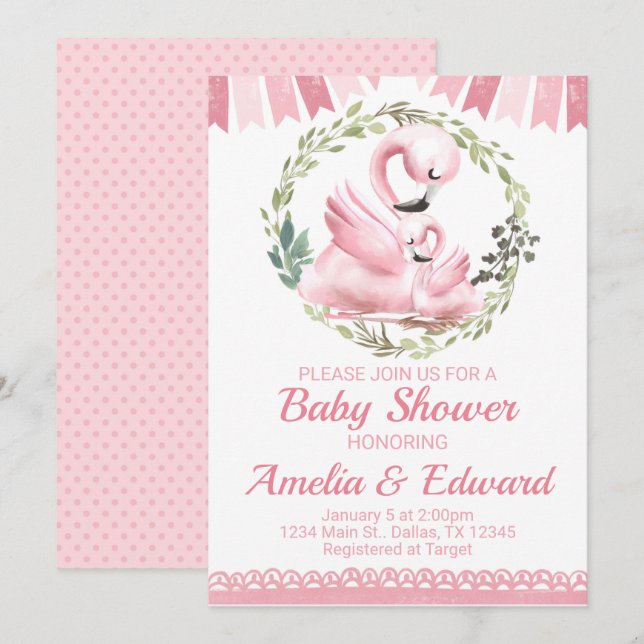 Flamingo Baby Shower Invitation Invite (Front/Back)