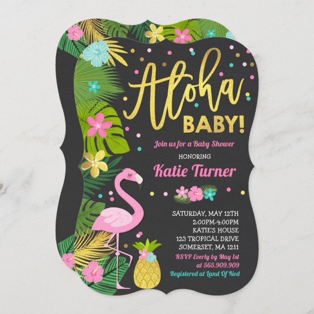 Flamingo Baby Shower Invitation Tropical Shower (Front/Back)