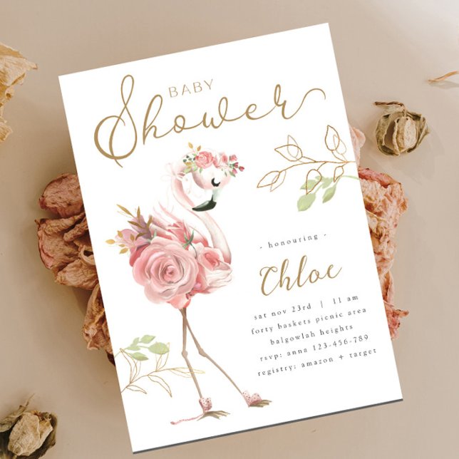 Flamingo Baby Shower, Modern Floral Pink Flamingo Invitation (Creator Uploaded)