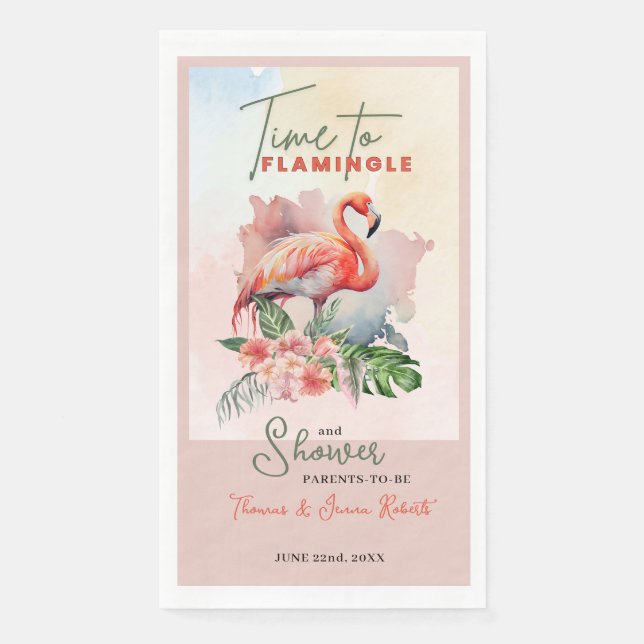 Flamingo Baby Shower Paper Guest Towel Napkin (Front)