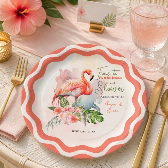 Flamingo Baby Shower Paper Plate (Creator Uploaded)