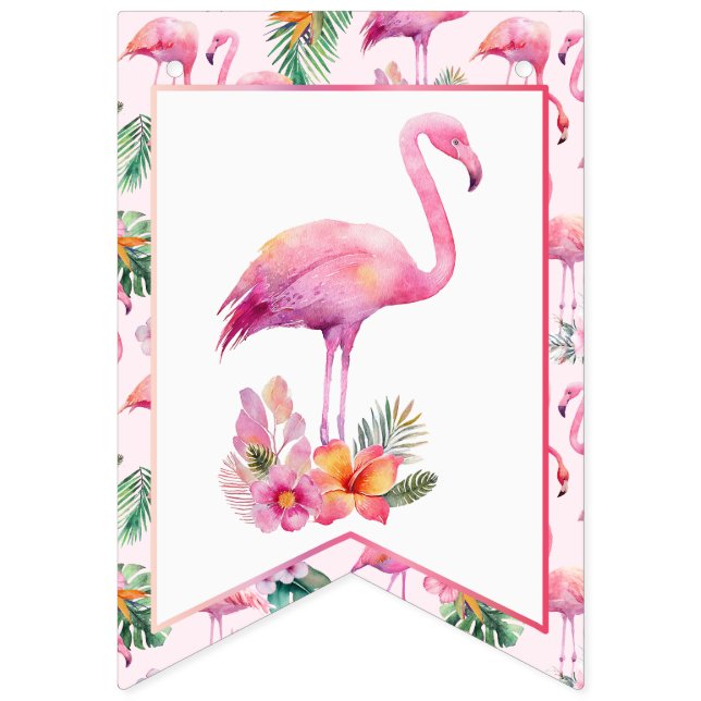 Flamingo Baby Shower Pink Tropical Welcome Bunting (First Flag)