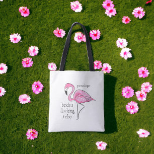 Flamingo Bachelorette Bride's Flocking Tribe Name Tote Bag