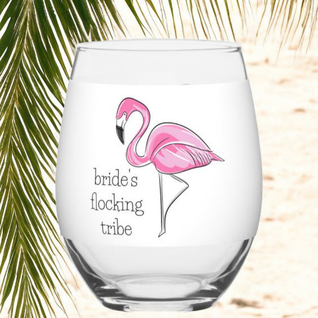 Flamingo Bachelorette Flocking Tribe Personalised  Stemless Wine Glass (Creator Uploaded)
