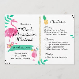 Flamingo Bachelorette Weekend Itinerary Invitation
