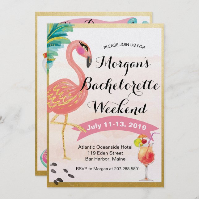 Flamingo Bachelorette Weekend Itinerary Invitation (Front/Back)
