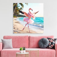 Flamingo Ballerina In a Pink Tutu On the Beach