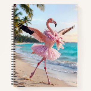 Flamingo Ballerina In a Pink Tutu On the Beach Notebook