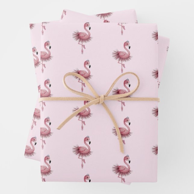 Flamingo Ballet Dancer Wrapping Paper Sheet (In situ)