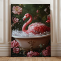 Flamingo Bathtub Floral Tropical Bathroom Art
