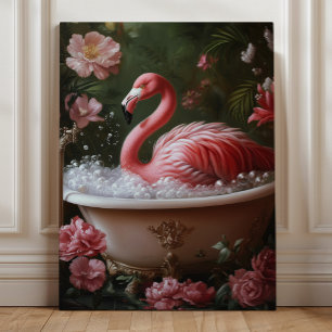 Flamingo Bathtub Floral Tropical Bathroom Art Canvas Print