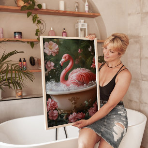 Flamingo Bathtub Floral Tropical Wall Art