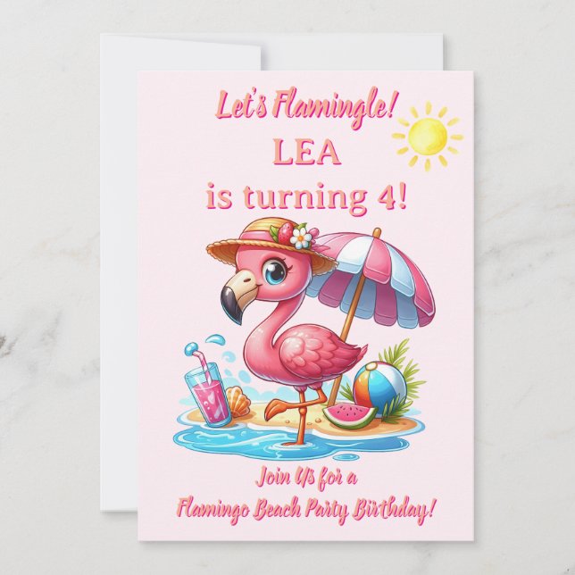Flamingo Beach Birthday Invitation Let's Flamingl (Front)
