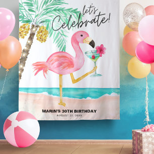 Flamingo Beach Cocktail Tropical Birthday Tapestry