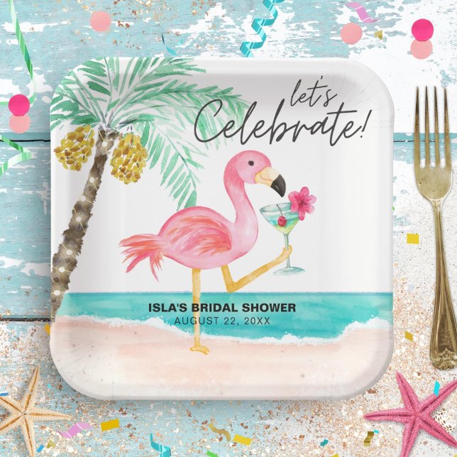 Flamingo Beach Party Tropical Palm Bridal Shower Paper Plate (Creator Uploaded)