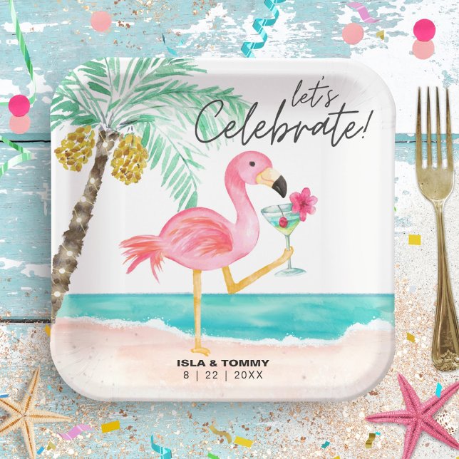 Flamingo Beach Party Tropical Wedding Shower Paper Plate (Creator Uploaded)