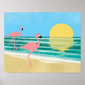 Flamingo Beach Poster