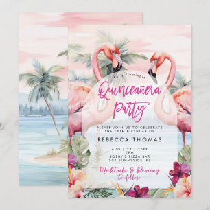 Flamingo beach Quinceanera party invitation