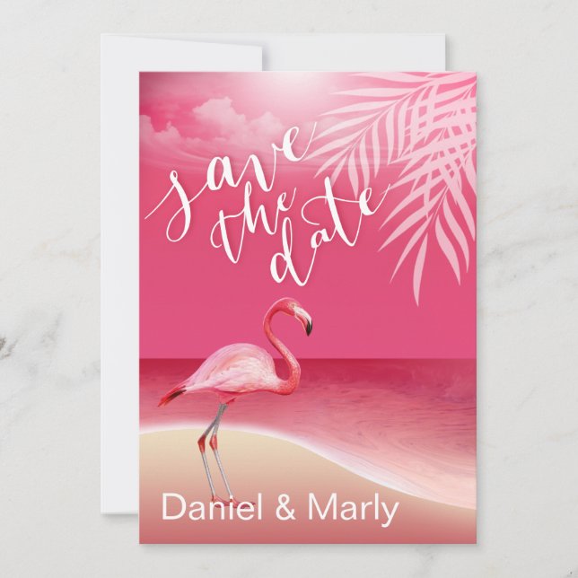 Flamingo Beach Save the Date | pink Invitation (Front)