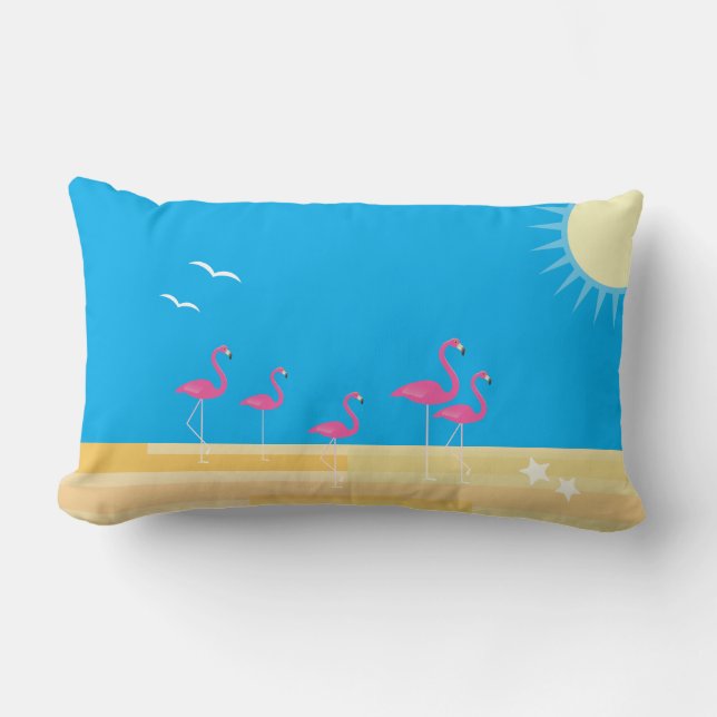 Flamingo Beach Scene Lumbar Cushion (Front)
