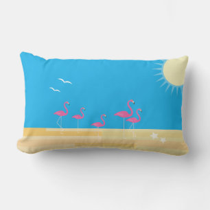 Flamingo Beach Scene - Outdoor Lumbar Cushion