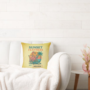 Flamingo Beach Scene with Custom Name Option Cushion