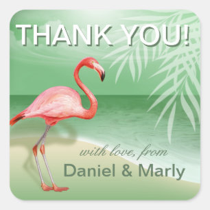 Flamingo Beach Thank You   jade Square Sticker